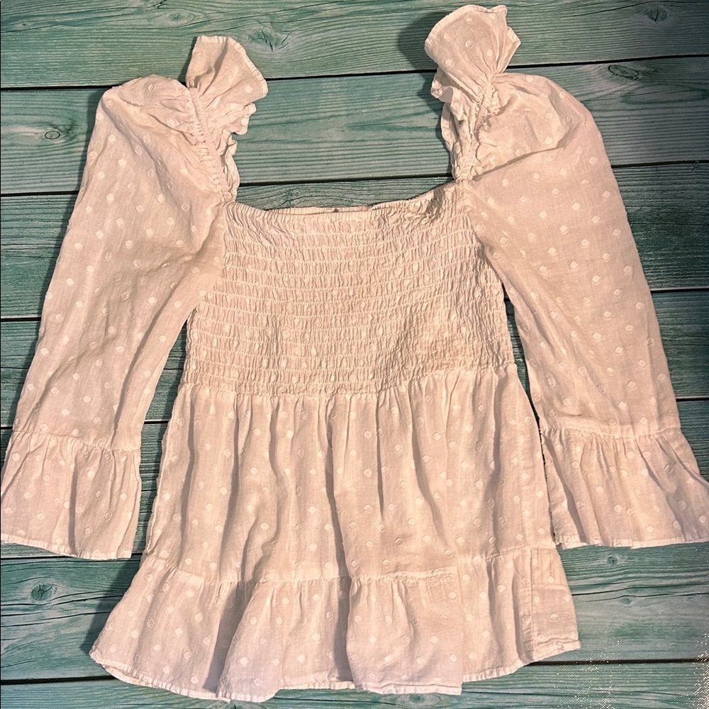 BB Dakota Cream Smocked Ruffle Blouse